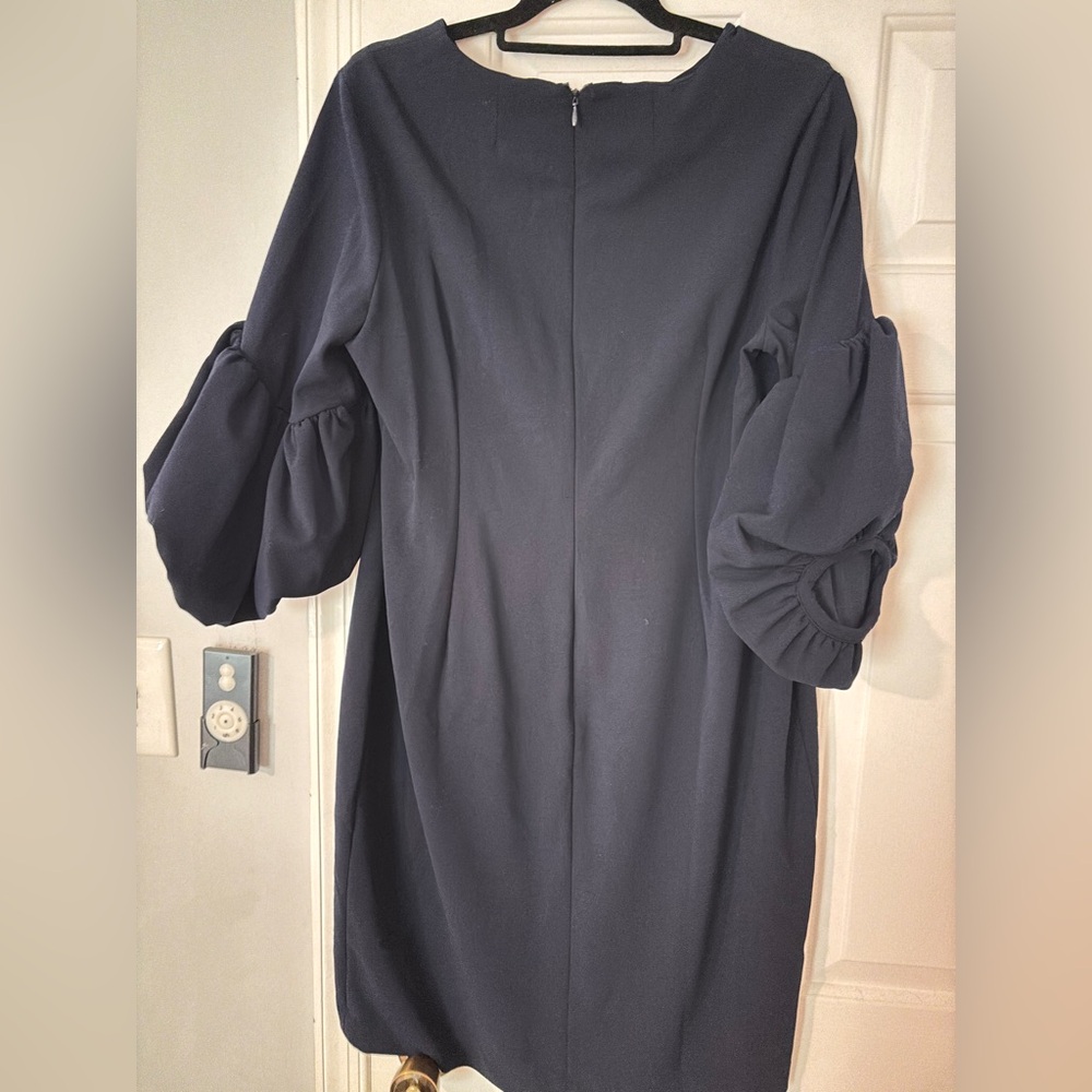 Elegant Navy Blue Dress with Puff Sleeves